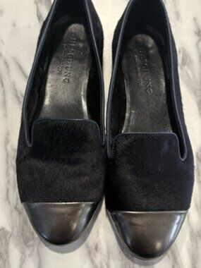 Heschung Black Calf Hair Loafers EU 3.5 Luxury Designer Slip-On Flats Paris Chic